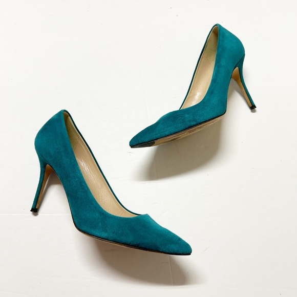 J Crew Womens Emerald Green Elise Suede Leather Pointed Toe Heels Size 7.5 - Picture 5 of 10